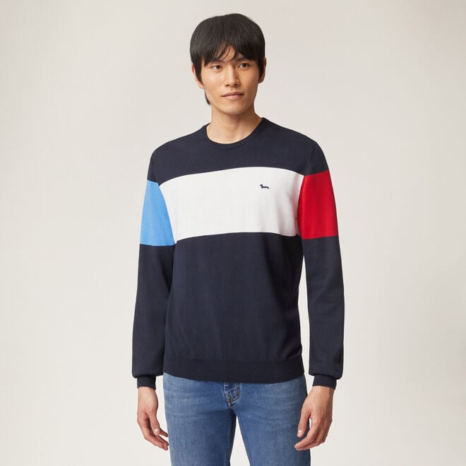 (image for) Organic cotton crew-neck with contrasting bands F08251016-0615 sito ufficiale harmont & blaine